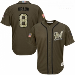 Mens Majestic Milwaukee Brewers 8 Ryan Braun Authentic Green Salute to Service MLB Jersey