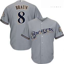 Mens Majestic Milwaukee Brewers 8 Ryan Braun Replica Grey Road Cool Base MLB Jersey