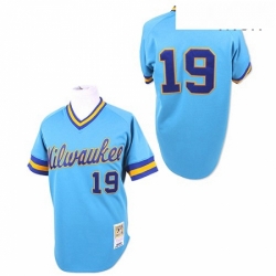 Mens Mitchell and Ness Milwaukee Brewers 19 Robin Yount Authentic Blue Throwback MLB Jersey