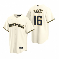 Mens Nike Milwaukee Brewers 16 Ben Gamel Cream Home Stitched Baseball Jersey