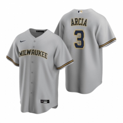 Mens Nike Milwaukee Brewers 3 Orlando Arcia Gray Road Stitched Baseball Jerse