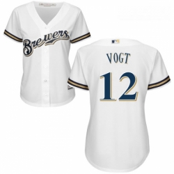 Womens Majestic Milwaukee Brewers 12 Stephen Vogt Replica White Home Cool Base MLB Jersey 