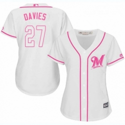 Womens Majestic Milwaukee Brewers 27 Zach Davies Replica White Fashion Cool Base MLB Jersey 