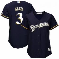 Womens Majestic Milwaukee Brewers 3 Orlando Arcia Authentic Navy Blue Alternate Cool Base MLB Jersey