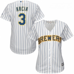 Womens Majestic Milwaukee Brewers 3 Orlando Arcia Authentic White Alternate Cool Base MLB Jersey