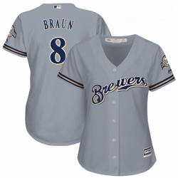 Womens Majestic Milwaukee Brewers 8 Ryan Braun Authentic Grey Road Cool Base MLB Jersey