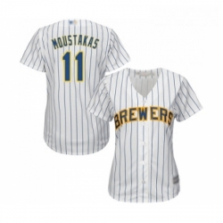 Womens Milwaukee Brewers 11 Mike Moustakas Replica White Home Cool Base Baseball Jersey 