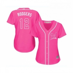 Womens Milwaukee Brewers 12 Aaron Rodgers Replica Pink Fashion Cool Base Baseball Jersey 