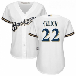 Womens Milwaukee Brewers 22 Christian Yelich White Home Stitched MLB Jersey 