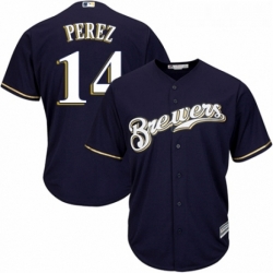 Youth Majestic Milwaukee Brewers 14 Hernan Perez Authentic White Alternate Cool Base MLB Jersey 