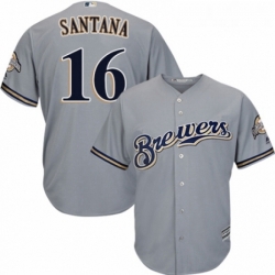 Youth Majestic Milwaukee Brewers 16 Domingo Santana Replica Grey Road Cool Base MLB Jersey 