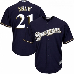 Youth Majestic Milwaukee Brewers 21 Travis Shaw Replica Navy Blue Alternate Cool Base MLB Jersey