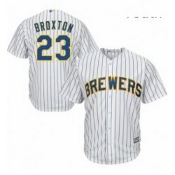 Youth Majestic Milwaukee Brewers 23 Keon Broxton Replica White Home Cool Base MLB Jersey 