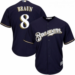 Youth Majestic Milwaukee Brewers 8 Ryan Braun Authentic Navy Blue Alternate Cool Base MLB Jersey