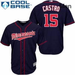 Mens Majestic Minnesota Twins 15 Jason Castro Replica Navy Blue Alternate Road Cool Base MLB Jersey