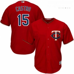 Mens Majestic Minnesota Twins 15 Jason Castro Replica Scarlet Alternate Cool Base MLB Jersey