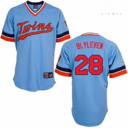 Mens Majestic Minnesota Twins 28 Bert Blyleven Replica Light Blue Cooperstown Throwback MLB Jersey