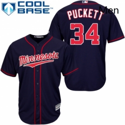 Mens Majestic Minnesota Twins 34 Kirby Puckett Replica Navy Blue Alternate Road Cool Base MLB Jersey