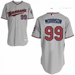 Mens Majestic Minnesota Twins 99 Logan Morrison Replica Grey Road Cool Base MLB Jersey 