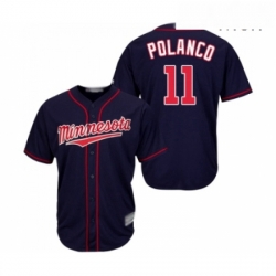 Mens Minnesota Twins 11 Jorge Polanco Replica Navy Blue Alternate Road Cool Base Baseball Jersey 