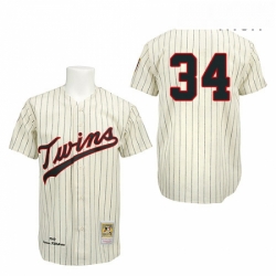 Mens Mitchell and Ness 1969 Minnesota Twins 34 Kirby Puckett Authentic Cream Throwback MLB Jersey