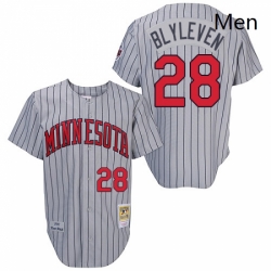 Mens Mitchell and Ness 1987 Minnesota Twins 28 Bert Blyleven Authentic Grey Throwback MLB Jersey