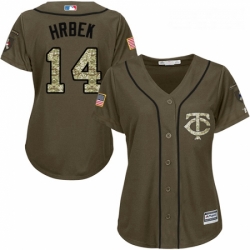 Womens Majestic Minnesota Twins 14 Kent Hrbek Replica Green Salute to Service MLB Jersey