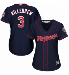 Womens Majestic Minnesota Twins 3 Harmon Killebrew Replica Navy Blue Alternate Road Cool Base MLB Jersey