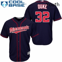 Youth Majestic Minnesota Twins 32 Zach Duke Replica Navy Blue Alternate Road Cool Base MLB Jersey 