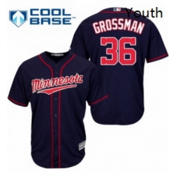 Youth Majestic Minnesota Twins 36 Robbie Grossman Authentic Navy Blue Alternate Road Cool Base MLB Jersey 