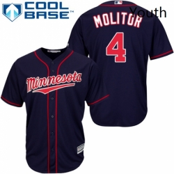 Youth Majestic Minnesota Twins 4 Paul Molitor Replica Navy Blue Alternate Road Cool Base MLB Jersey