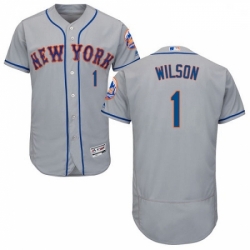 Mens Majestic New York Mets 1 Mookie Wilson Grey Road Flex Base Authentic Collection MLB Jersey