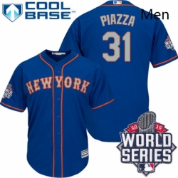 Mens Majestic New York Mets 31 Mike Piazza Authentic Royal Blue Alternate Road Cool Base 2015 World Series MLB Jersey