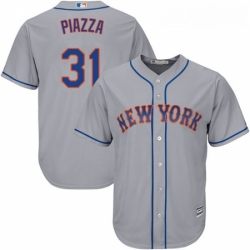 Mens Majestic New York Mets 31 Mike Piazza Replica Grey Road Cool Base MLB Jersey