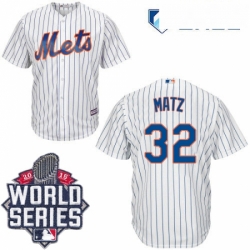 Mens Majestic New York Mets 32 Steven Matz Authentic White Home Cool Base 2015 World Series MLB Jersey