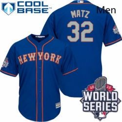 Mens Majestic New York Mets 32 Steven Matz Replica Royal Blue Alternate Road Cool Base 2015 World Series MLB Jersey