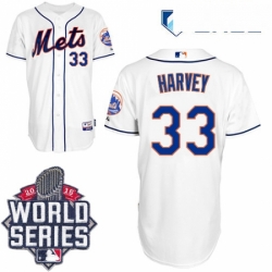 Mens Majestic New York Mets 33 Matt Harvey Authentic White Alternate Cool Base 2015 World Series MLB Jersey