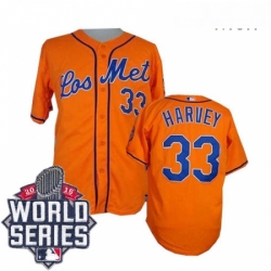 Mens Majestic New York Mets 33 Matt Harvey Replica Orange Los Mets Cool Base 2015 World Series MLB Jersey