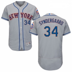 Mens Majestic New York Mets 34 Noah Syndergaard Grey Road Flex Base Authentic Collection MLB Jersey