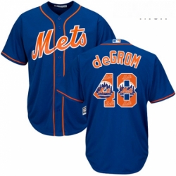 Mens Majestic New York Mets 48 Jacob deGrom Authentic Royal Blue Team Logo Fashion Cool Base MLB Jersey