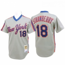 Mens Mitchell and Ness New York Mets 18 Darryl Strawberry Replica Grey Throwback MLB Jersey