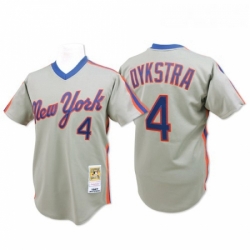 Mens Mitchell and Ness New York Mets 4 Lenny Dykstra Replica Grey Throwback MLB Jersey