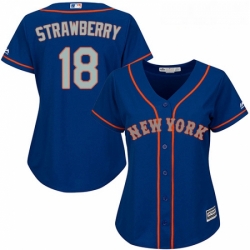 Womens Majestic New York Mets 18 Darryl Strawberry Authentic Royal Blue Alternate Road Cool Base MLB Jersey