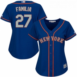 Womens Majestic New York Mets 27 Jeurys Familia Replica Royal Blue Alternate Road Cool Base MLB Jersey