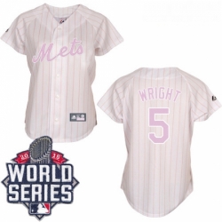 Womens Majestic New York Mets 5 David Wright Authentic WhitePink Strip 2015 World Series MLB Jersey