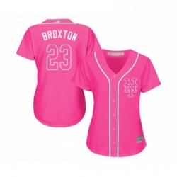 Womens New York Mets 23 Keon Broxton Authentic Pink Fashion Cool Base Baseball Jersey 