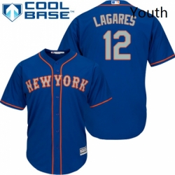 Youth Majestic New York Mets 12 Juan Lagares Replica Royal Blue Alternate Road Cool Base MLB Jersey