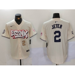 Men New York Yankees 2 Derek Jeter Cream The Bronx Graffiti V2 Vapor Limited Stitched Baseball Jersey 3