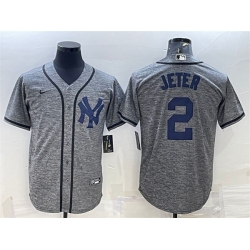 Men New York Yankees 2 Derek Jeter Grey Cool Base Stitched Jersey