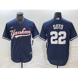 Men New York Yankees 22 Juan Soto Navy Cool Base Stitched Baseball Jersey